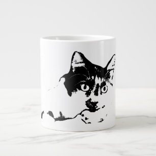 Taza De Café Gigante Mug de retrato de gatos de cierre negrita