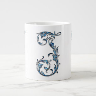 Taza De Café Gigante Mug especial de monograma "J" de Blue Diamond Stud