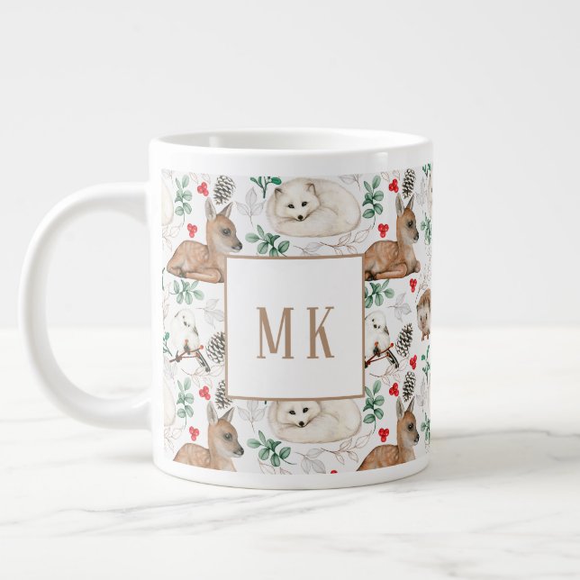 Taza De Café Gigante Mug gigante, animales de bosque con monograma (Izquierda)