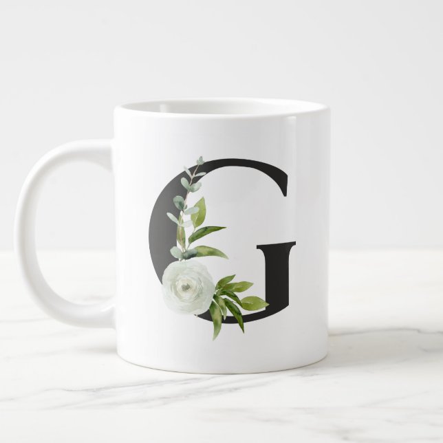 Taza De Café Gigante Mug inicial con la letra G - Floral de primavera (Izquierda)