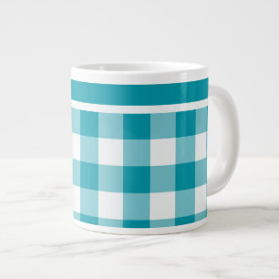 Taza De Café Gigante Mug Jumbo, Verde azulado y blanco Check Gingham