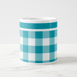 Taza De Café Gigante Mug Jumbo, Verde azulado y blanco Check Gingham