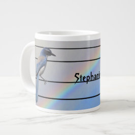 Taza De Café Gigante Mug - Pájaro en líneas telefónicas con nombre