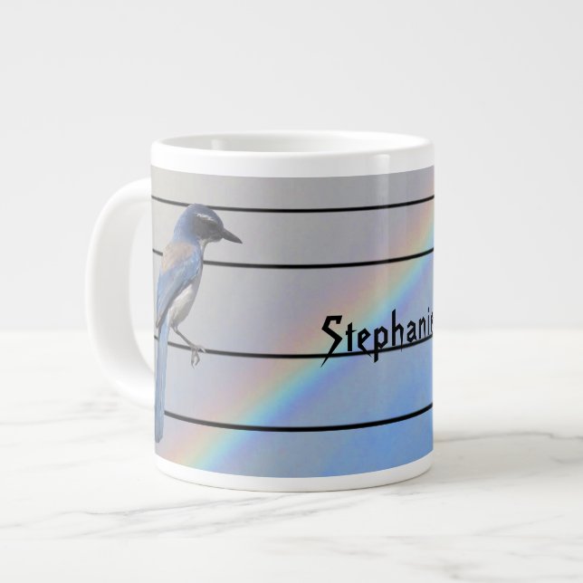 Taza De Café Gigante Mug - Pájaro en líneas telefónicas con nombre (Izquierda)
