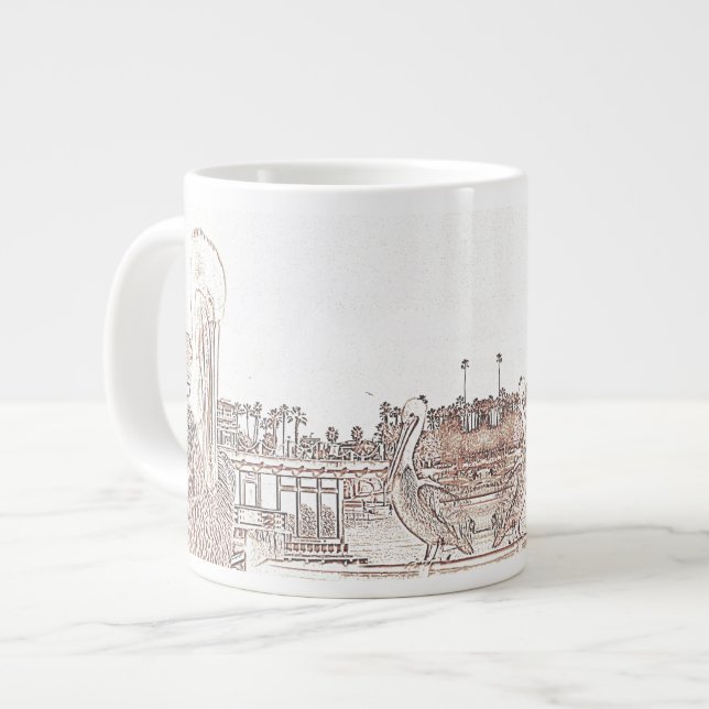 Taza De Café Gigante Mug - Pelícanos en el muelle (Izquierda)