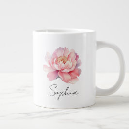 Taza De Café Gigante Mug personnalisé Pivoine Aquarelle Rose 