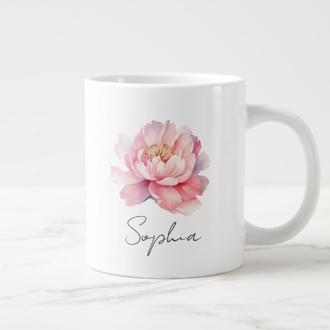 Taza De Café Gigante Mug personnalisé Pivoine Aquarelle Rose  (Derecha)