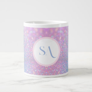 Taza De Café Gigante Mug Purpurina rosa pastel personalizado con monogr