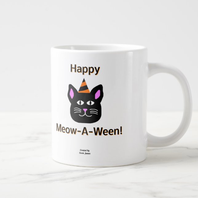 Taza De Café Gigante Mugre Jumbo De Gato Negro Meow-A-Ween (Derecha)