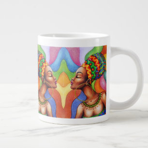 Taza De Café Gigante Mujer africana con tejidos tradicionales de cera