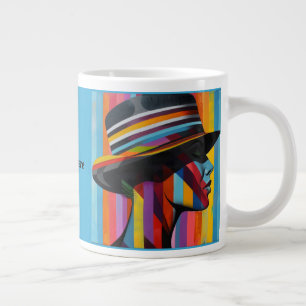 Taza De Café Gigante Mujer con sombrero colorido 2 silueta llamativa