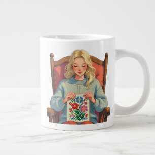 Taza De Café Gigante Mujer de punto de cruz Diseño- Amante de la manual