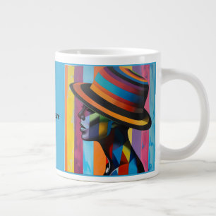 Taza De Café Gigante Mujer en Gorra colorida 4 silueta impactante