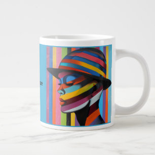 Taza De Café Gigante Mujer en sombrero colorido 3 silueta llamativa
