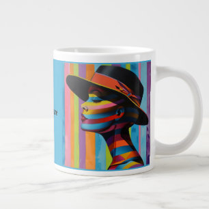Taza De Café Gigante Mujer en sombrero colorido 7 silueta llamativa