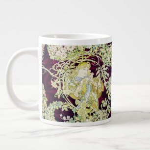 Taza De Café Gigante Mujer mucha con margarita, Art Nouveau vintage