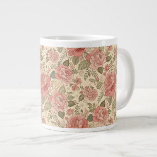 Taza De Café Gigante Musa Floral Polvorienta - Estilo Batik Rosa Polvo