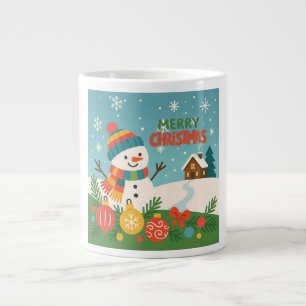 Taza De Café Gigante Muy bonito, muñeco de nieve rústico verde vintage