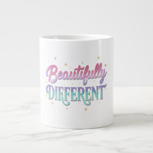 Taza De Café Gigante Muy Diferente – Tipografía Elegante de Arcoíris
