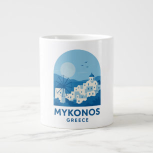 Taza De Café Gigante Mykonos Grecia Arte de Viaje Minimalista Azul
