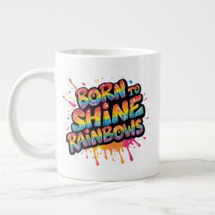 Taza De Café Gigante Nacido para brillar arcoíris - Colorido Inspirador