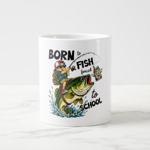 Taza De Café Gigante Nacido para ir de pesca, obligado a ir a la escuel