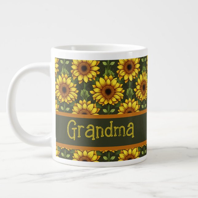 Taza De Café Gigante Naranja amarillo girasol con verde y marrón (Izquierda)