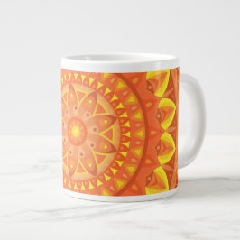 Taza De Café Gigante Naranja Base Mandala