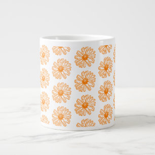 Taza De Café Gigante Naranja Daisy Flower Print, Vintage Floral Pattern