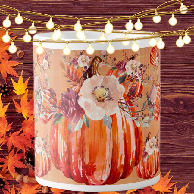 Taza De Café Gigante Naranja de calabaza otoño plaid floral otoño otoño (Subido por el creador)