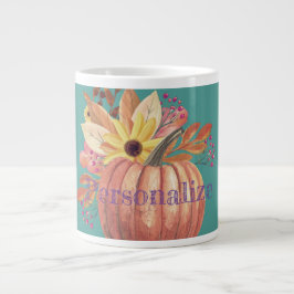 Taza De Café Gigante Naranja de terracota floral de calabaza de otoño y