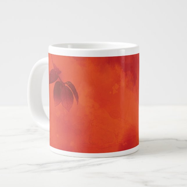 Taza De Café Gigante Naranja quemado Persimmon Abstrato de hojas otoño (Izquierda)