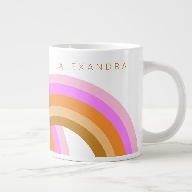 Taza De Café Gigante Naranja retro simple y personalizado arcoiris pers (Derecha)