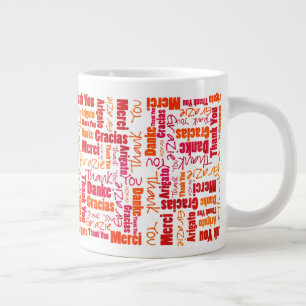 Taza De Café Gigante Naranja Rojo Multilingüe Gracias Coffee Mug
