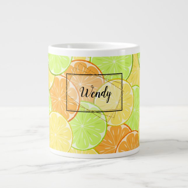 Taza De Café Gigante naranjas limones lima fruta cítricos naturaleza fr (Frente)