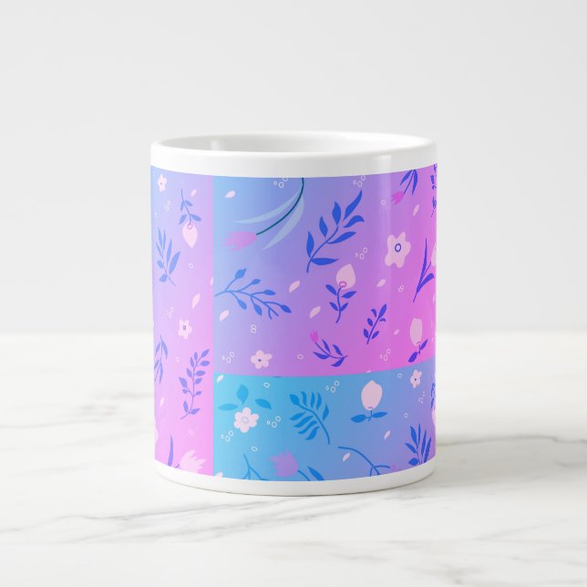Taza De Café Gigante Naturaleza del patrón moderno lindo Floral Azul Vi (Frente)