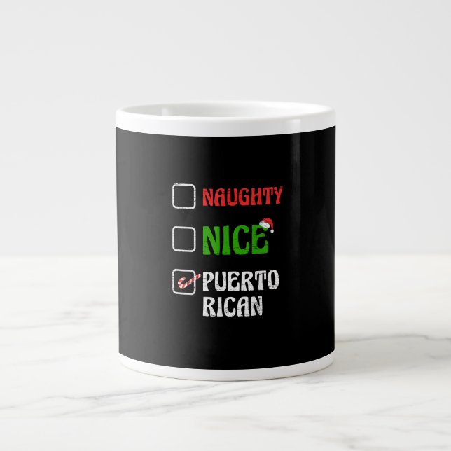 Taza De Café Gigante Naughty Nice Puertorican Santa Holiday Sweet  (Frente)