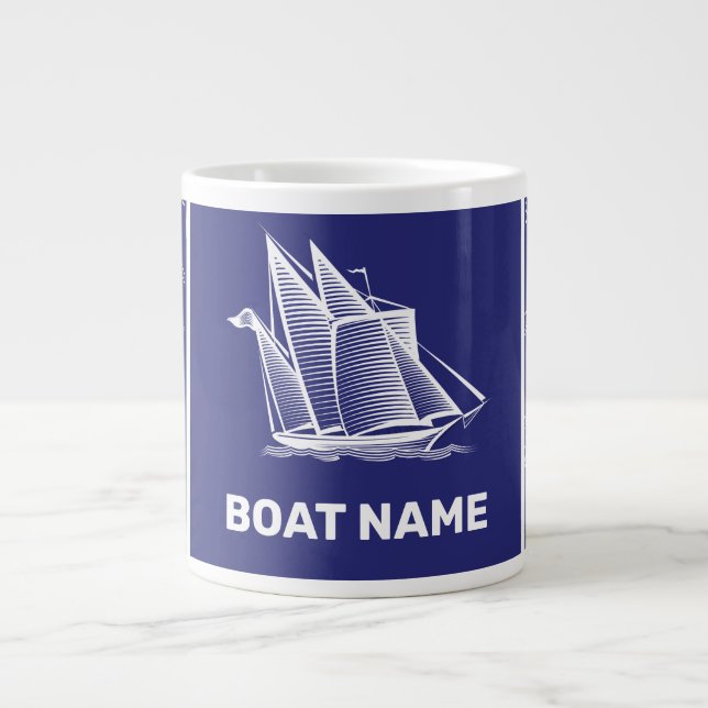 Taza De Café Gigante Nautical Design Navy Blue Cloth Mug (Frente)