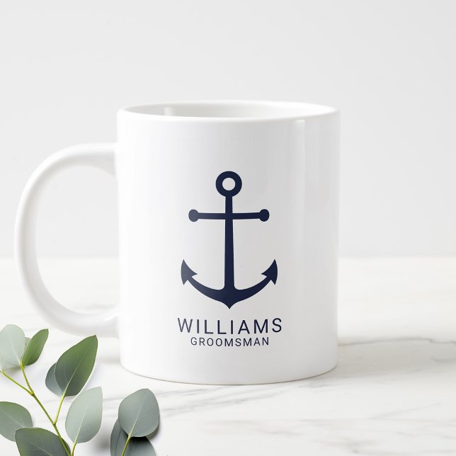 Taza De Café Gigante Nautical Naval Blue Anchor Personalized Groomsmen  (Subido por el creador)