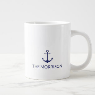Taza De Café Gigante Nautical Personalizado Nombre del barco anclaje az
