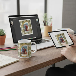 Taza De Café Gigante Navidad en familia con foto Plaid Rústico