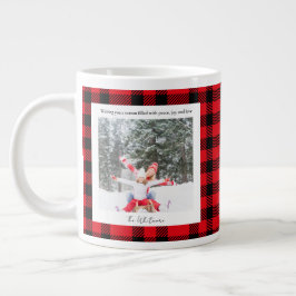 Taza De Café Gigante Navidad Foto 2 Cuadro de Plaid Rojo Verde Rústico