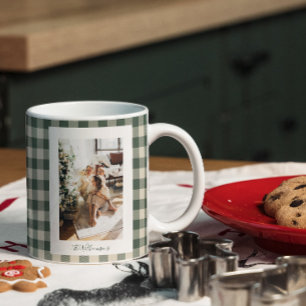 Taza De Café Gigante Navidad Foto Plaid Verde Bosque Moderno Rústico