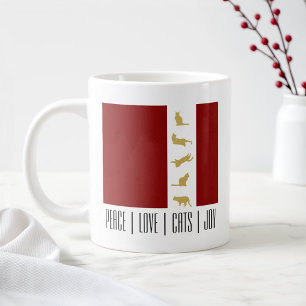 Taza De Café Gigante Navidad Gato Amante Rojo Blanco Oro Moderno