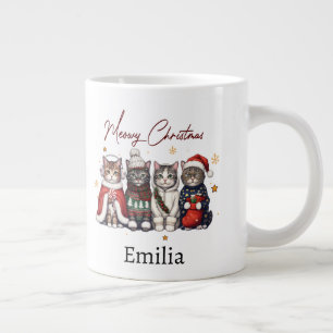 Taza De Café Gigante Navidad Meowy Gatos Lindos Personalizados