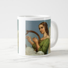 Taza De Café Gigante Navidad vintage, Angel victoriano con arpa musical