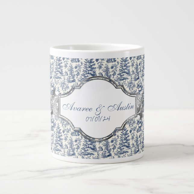 Taza De Café Gigante Navidades Azules Chinoiserie Newlyweds (Frente)