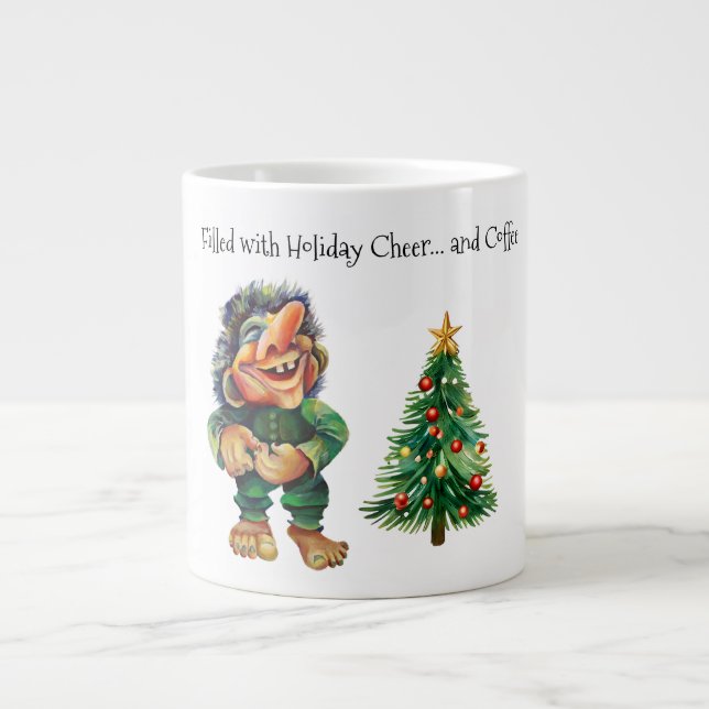 Taza De Café Gigante Navidades baratos en trolls y luz de árbol (Frente)