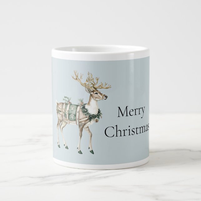 Taza De Café Gigante Navidades Blue Green Deer (Frente)