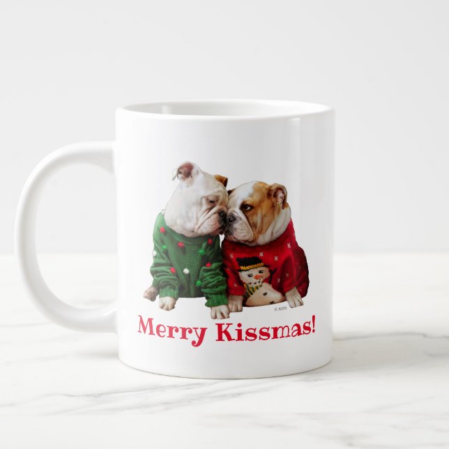 Taza De Café Gigante Navidades Bulldoges en suéter (Izquierda)